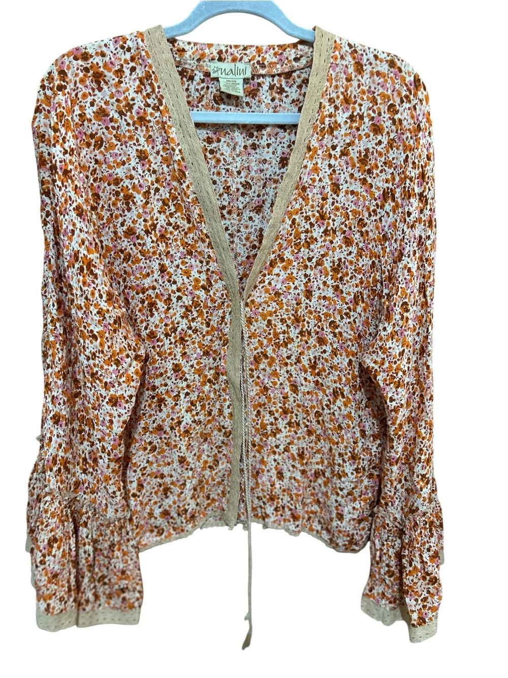 Nalini Floral Kimono Cardigan Boho Bell Sleeve Tassel Open Front Top One Size OS - Picture 1 of 4